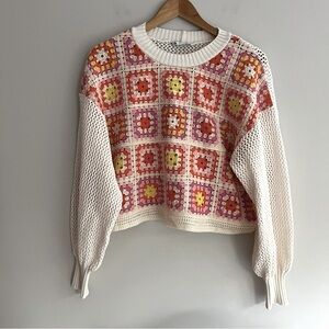 Zara Multicolor Crochet Cropped Oversized Women's Sweater Small